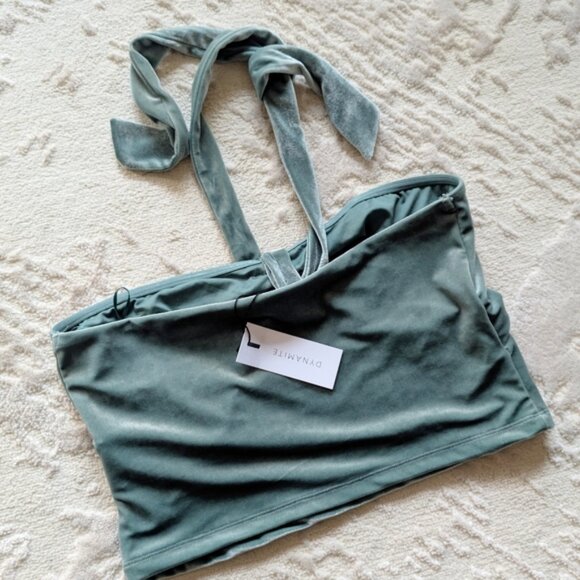 NWT Dynamite Velvet Halter Top with Cut Out - Green - Picture 7 of 8